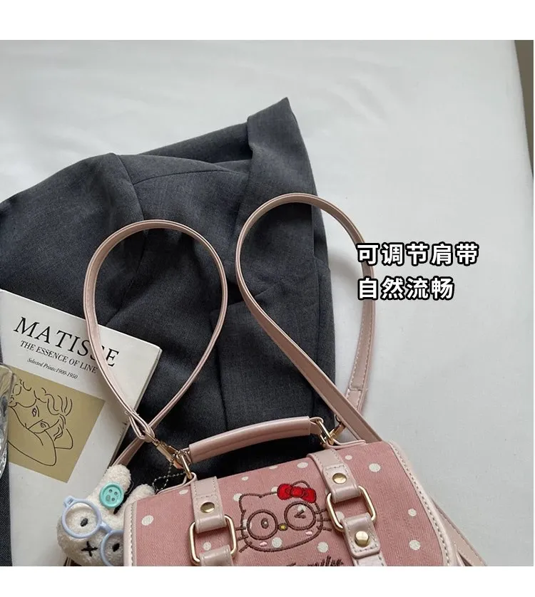 Tas Selempang Wanita Bahan PU Sintetis Motif Polkadot Warna Pink Bentuk Kotak Motif Print
