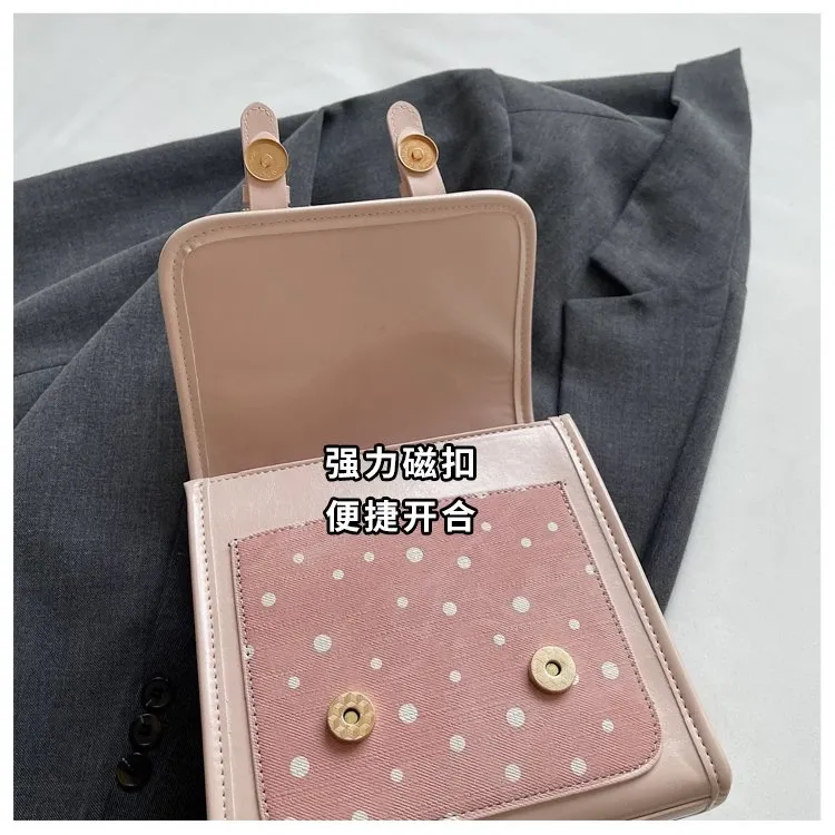 Tas Selempang Wanita Bahan PU Sintetis Motif Polkadot Warna Pink Bentuk Kotak Motif Print
