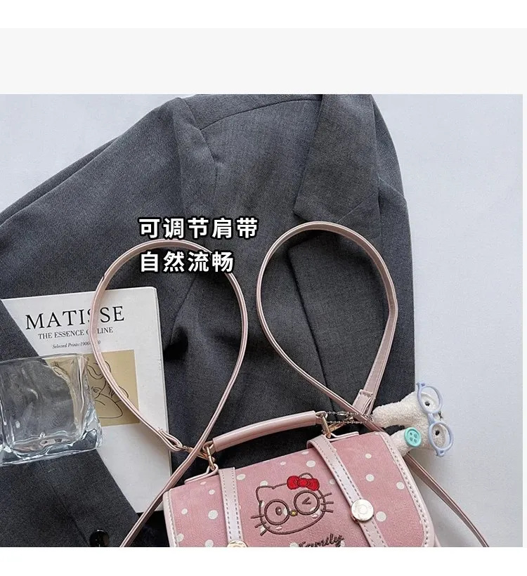 Tas Selempang Wanita Bahan PU Sintetis Motif Polkadot Warna Pink Bentuk Kotak Model Import
