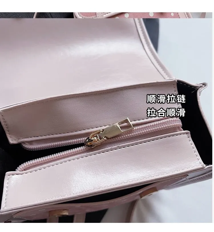 Tas Selempang Wanita Bahan PU Sintetis Motif Polkadot Warna Pink Bentuk Kotak Model Import