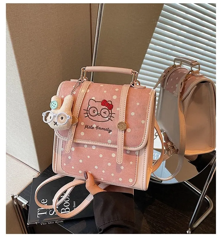 Tas Selempang Wanita Bahan PU Sintetis Motif Polkadot Warna Pink Bentuk Kotak Model Import