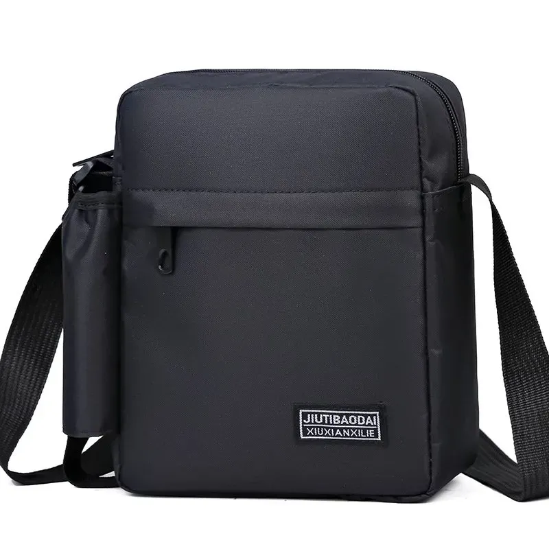 Tas Selempang Pria Bahan Nylon Polos Warna Hitam Bentuk Kotak Tali Panjang Stok China