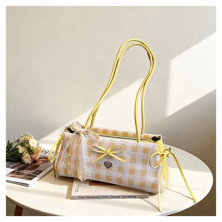 Tas Selempang Wanita Bahan PU Sintetis Motif Polkadot Warna Kuning Bentuk Kotak Grosir Import