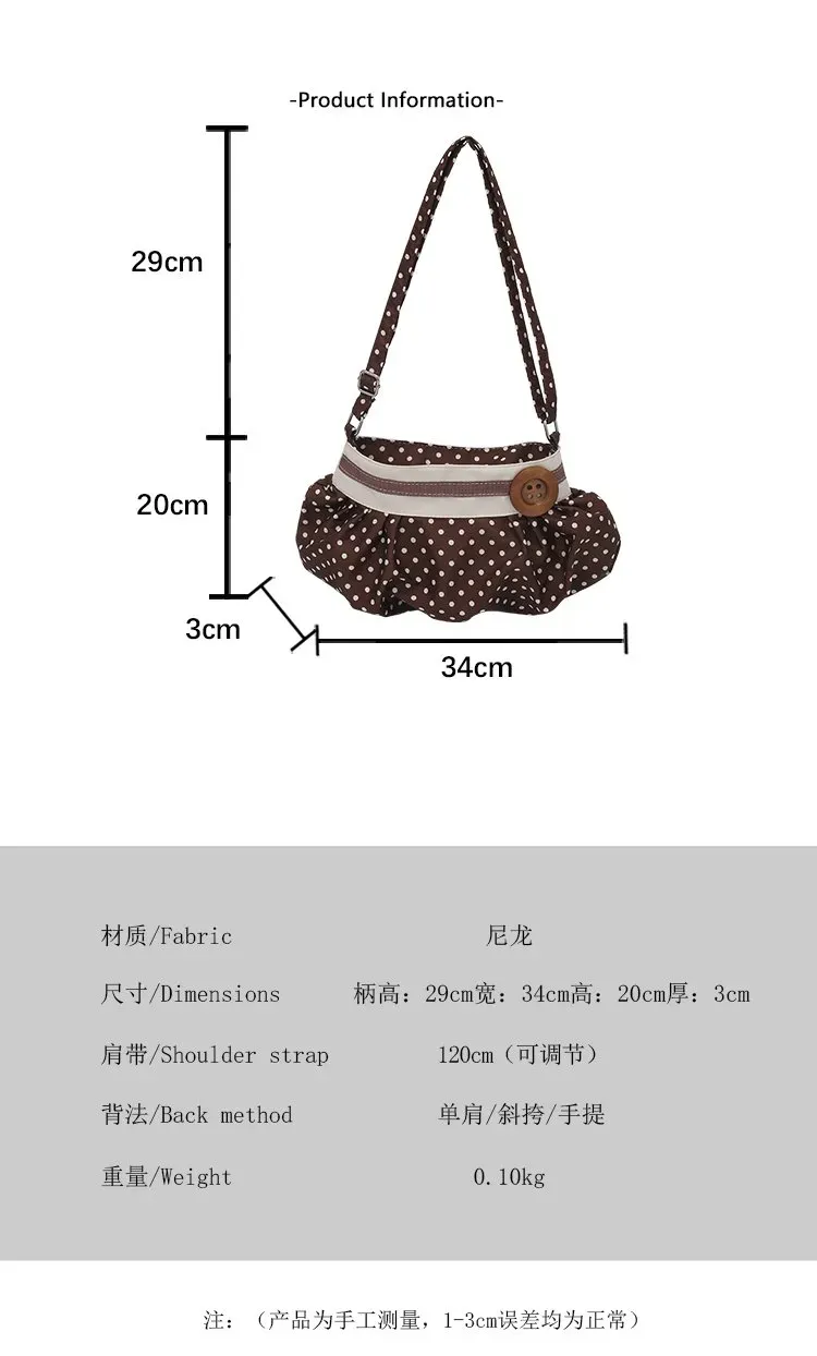 Tas Selempang Wanita Bahan PU Sintetis Motif Polkadot Warna Putih Bentuk Bulat untuk Jualan