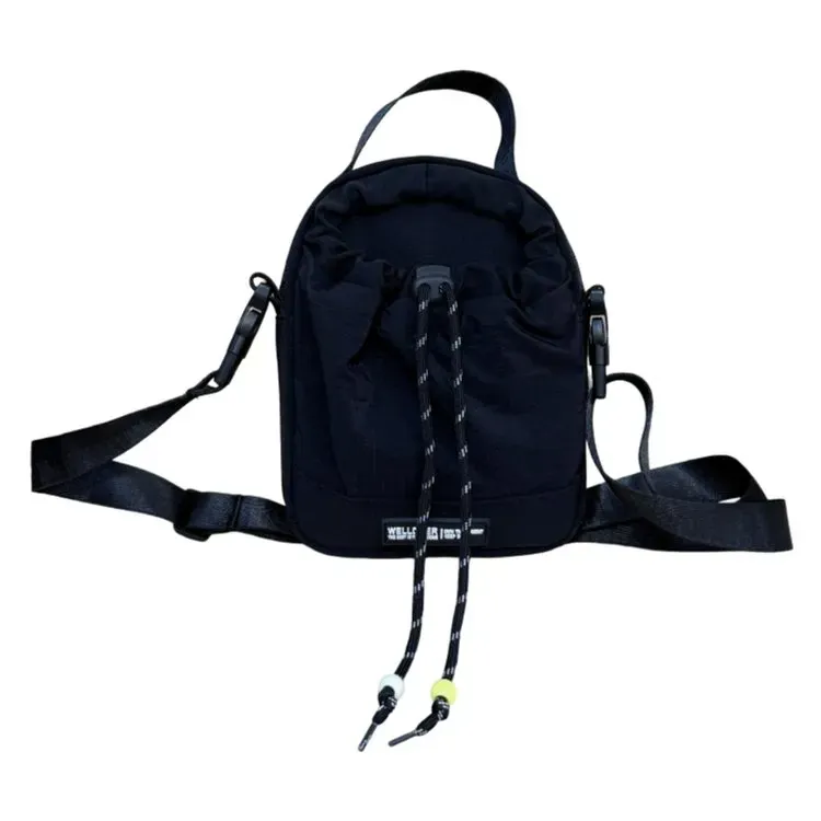 Tas Selempang Wanita Bahan Nylon Motif Print Warna Biru Bentuk Kotak Tali Lebar Resleting