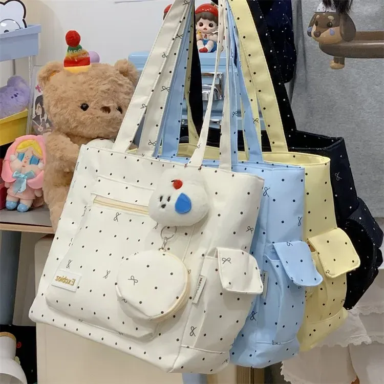 Tas Selempang Wanita Bahan PU Sintetis Motif Polkadot Warna Hitam Model Hobo Grosir Import