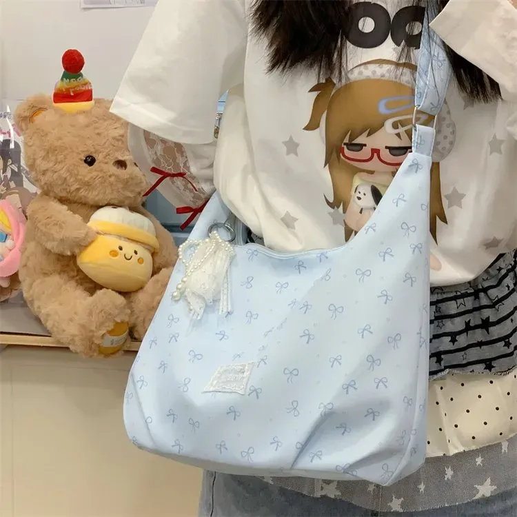 Tas Selempang Wanita Bahan PU Sintetis Motif Polkadot Warna Hitam Model Hobo Grosir Import