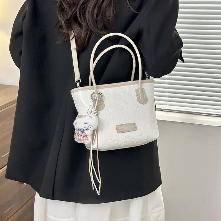Tas Selempang Wanita Bahan PU Sintetis Motif Print Warna Pink Bentuk Kotak Tali Model Import