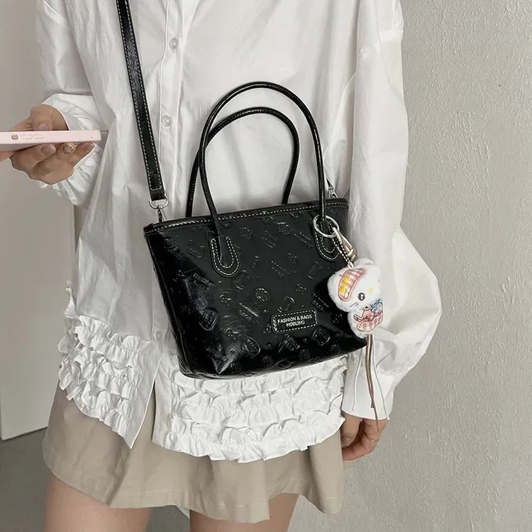 Tas Selempang Wanita Bahan PU Sintetis Motif Print Warna Pink Bentuk Kotak Tali Model Import
