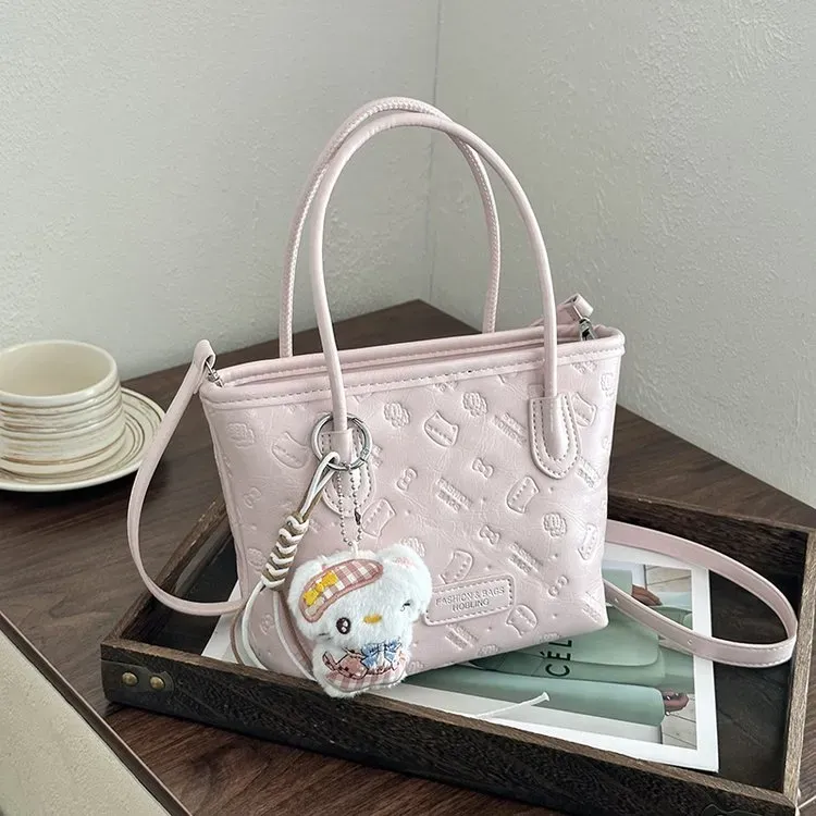 Tas Selempang Wanita Bahan PU Sintetis Motif Print Warna Pink Bentuk Kotak Tali Model Import