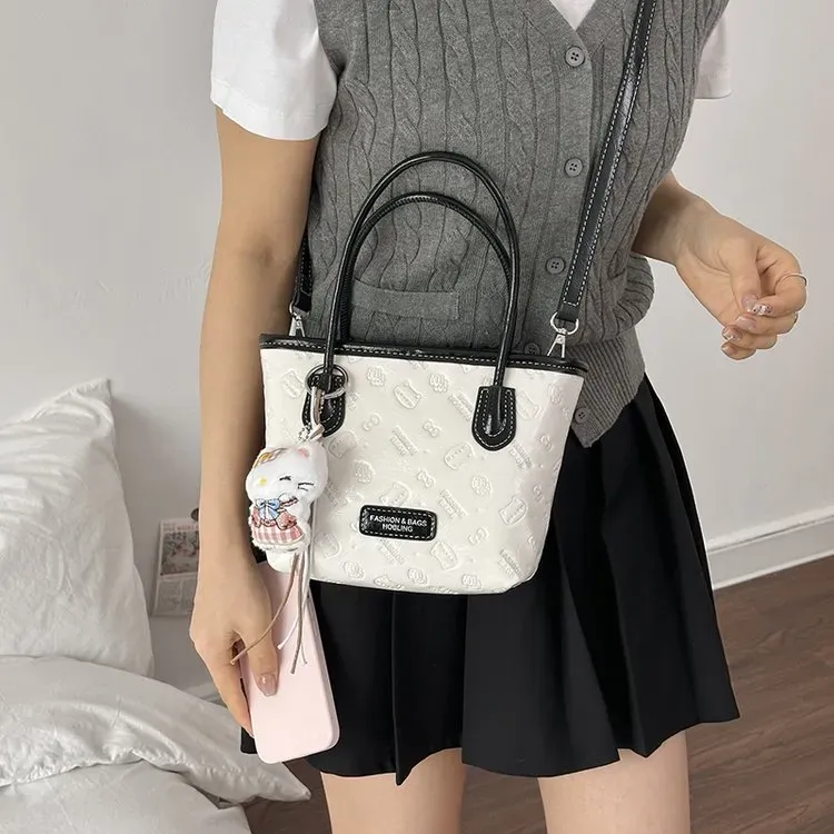 Tas Selempang Wanita Bahan PU Sintetis Motif Print Warna Pink Bentuk Kotak Tali Model Import