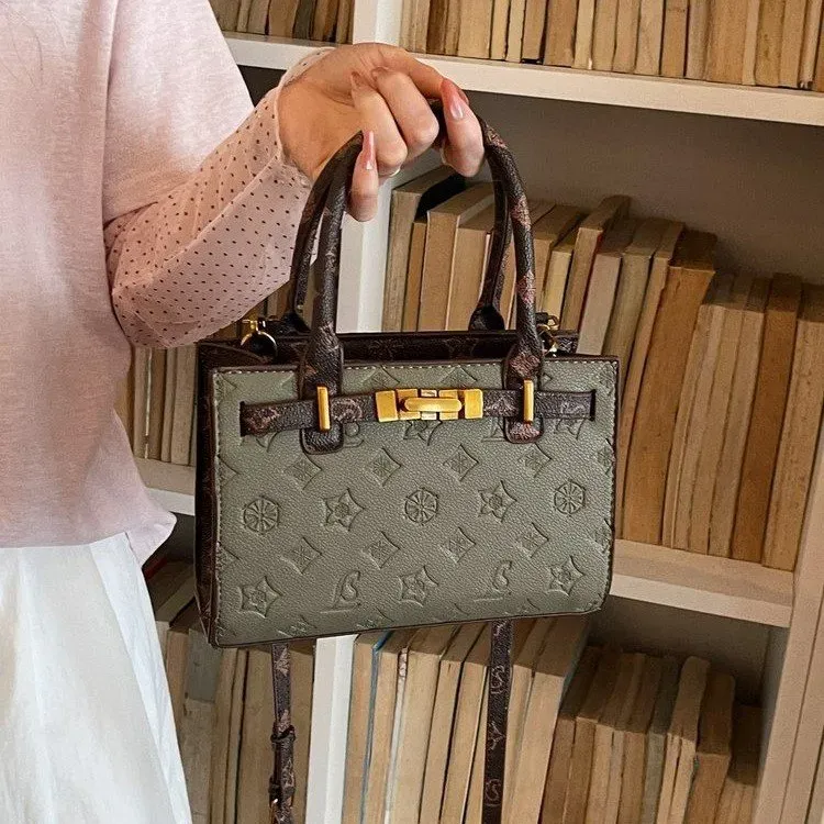 Tas Selempang Wanita Bahan PU Sintetis Motif Print Warna Hijau Bentuk Kotak Tali untuk Reseller