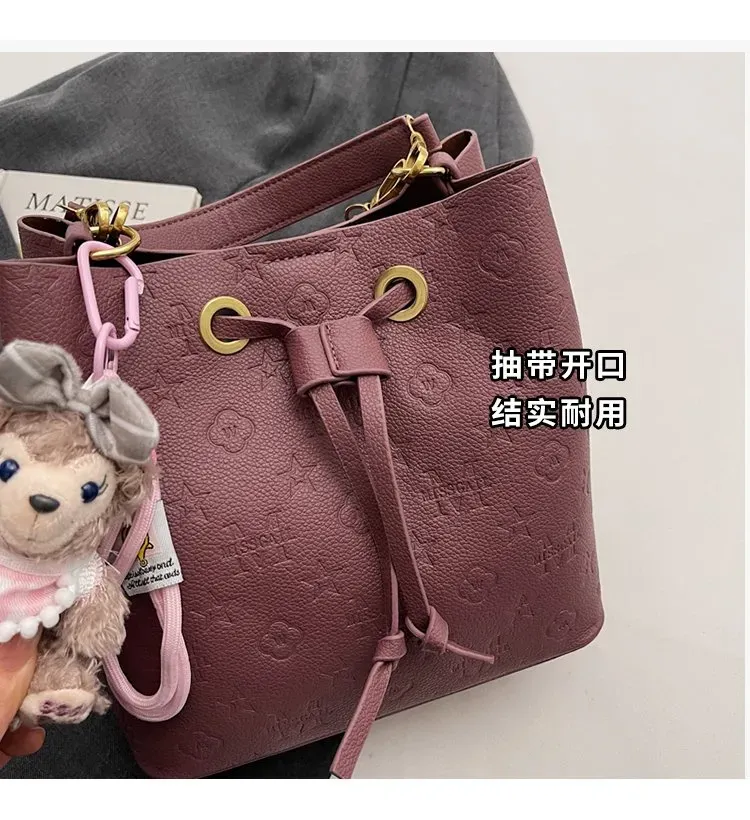 Tas Bucket Wanita Bahan PU Sintetis Motif Print Warna Merah Bentuk Kotak Tali Grosir Import