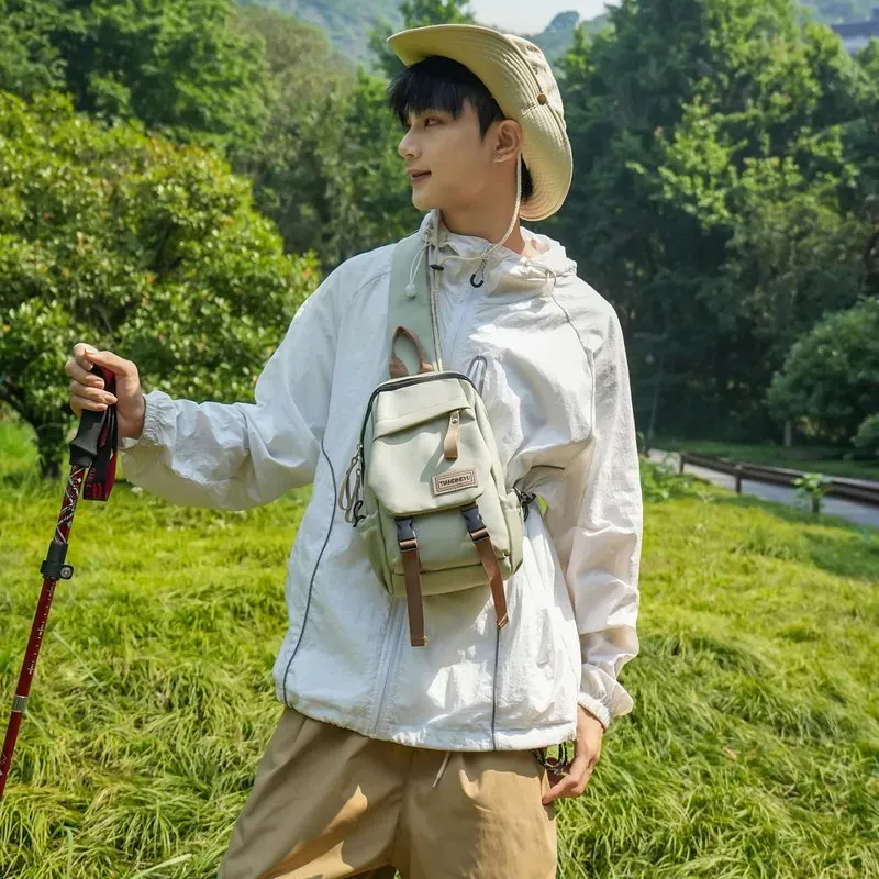Tas Selempang Pria Bahan Nylon Polos Warna Hitam Bentuk Kotak Tali Lebar untuk Reseller