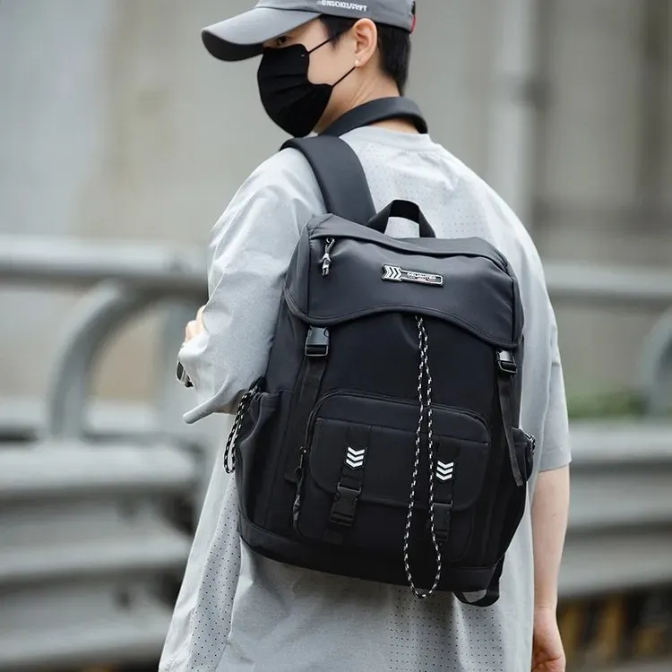 Tas Ransel Wanita Bahan Nylon Polos Warna Hitam Bentuk Kotak Tali Lebar Resleting Stok China