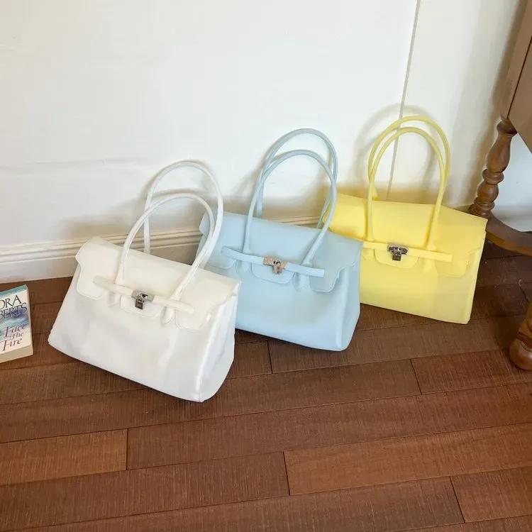 Tas Selempang Wanita Bahan PU Sintetis Polos Warna Biru Bentuk Kotak Tali Lebar untuk Toko