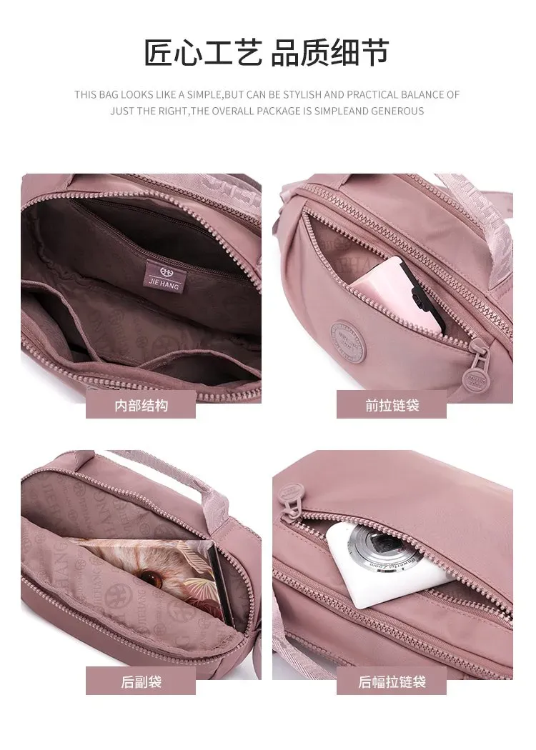 Tas Selempang Wanita Bahan Nylon Polos Warna Pink Bentuk Kotak Tali Panjang Model Import