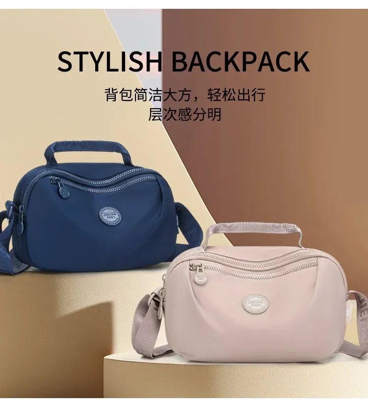 Tas Selempang Wanita Bahan Nylon Polos Warna Pink Bentuk Kotak Tali Panjang Model Import