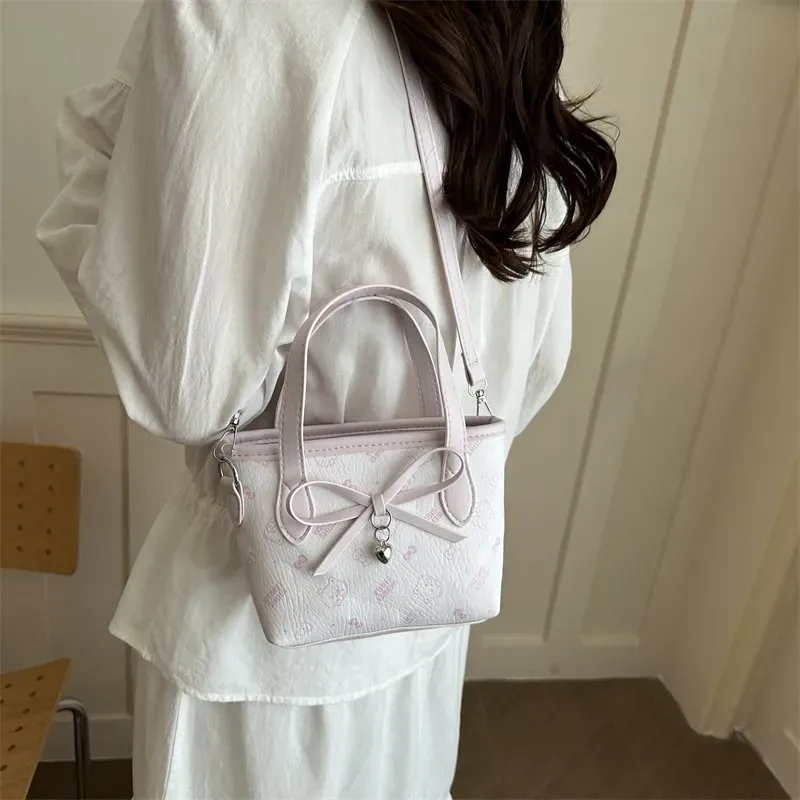 Tas Selempang Wanita Bahan PU Sintetis Motif Print Warna Pink Bentuk Kotak Tali Stok China