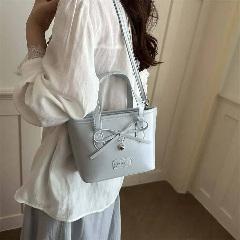 Tas Selempang Wanita Bahan PU Sintetis Polos Warna Biru Bentuk Kotak Tali Stok Grosir