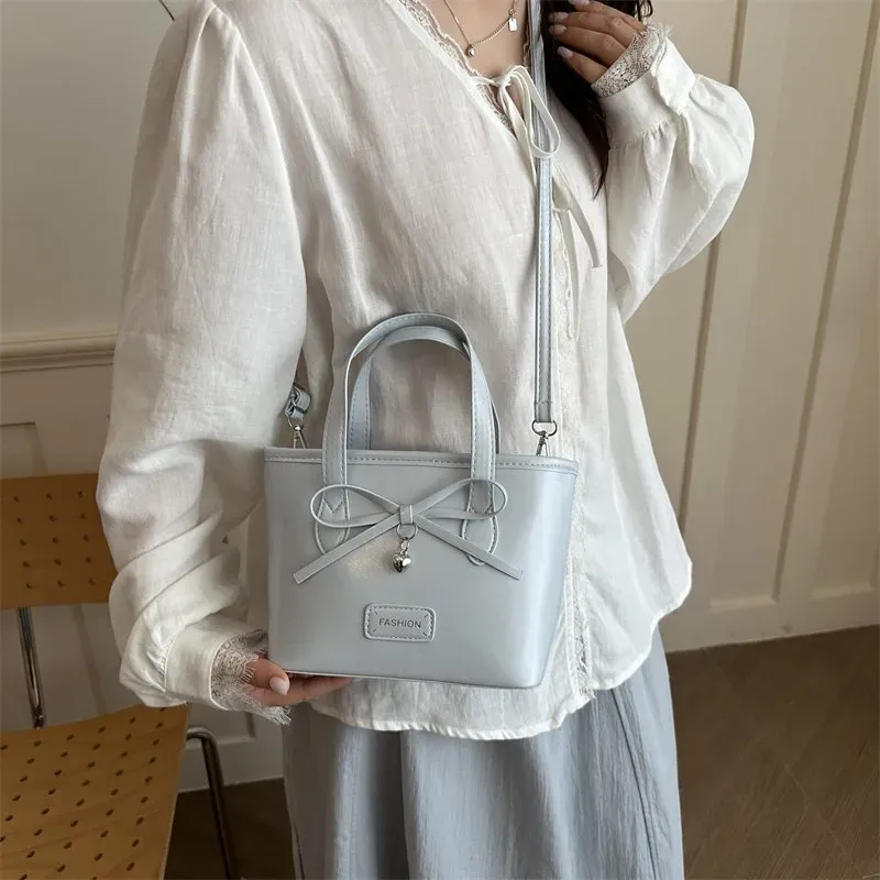Tas Selempang Wanita Bahan PU Sintetis Polos Warna Biru Bentuk Kotak Tali Stok Grosir