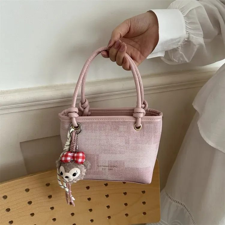 Tas Selempang Wanita Bahan PU Sintetis Motif Print Warna Pink Bentuk Kotak Tali untuk Jualan