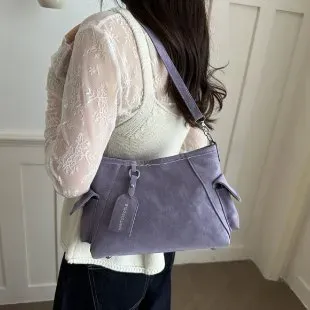Tas Selempang Wanita Bahan PU Sintetis Polos Warna Ungu Bentuk Kotak Tali Stok Grosir