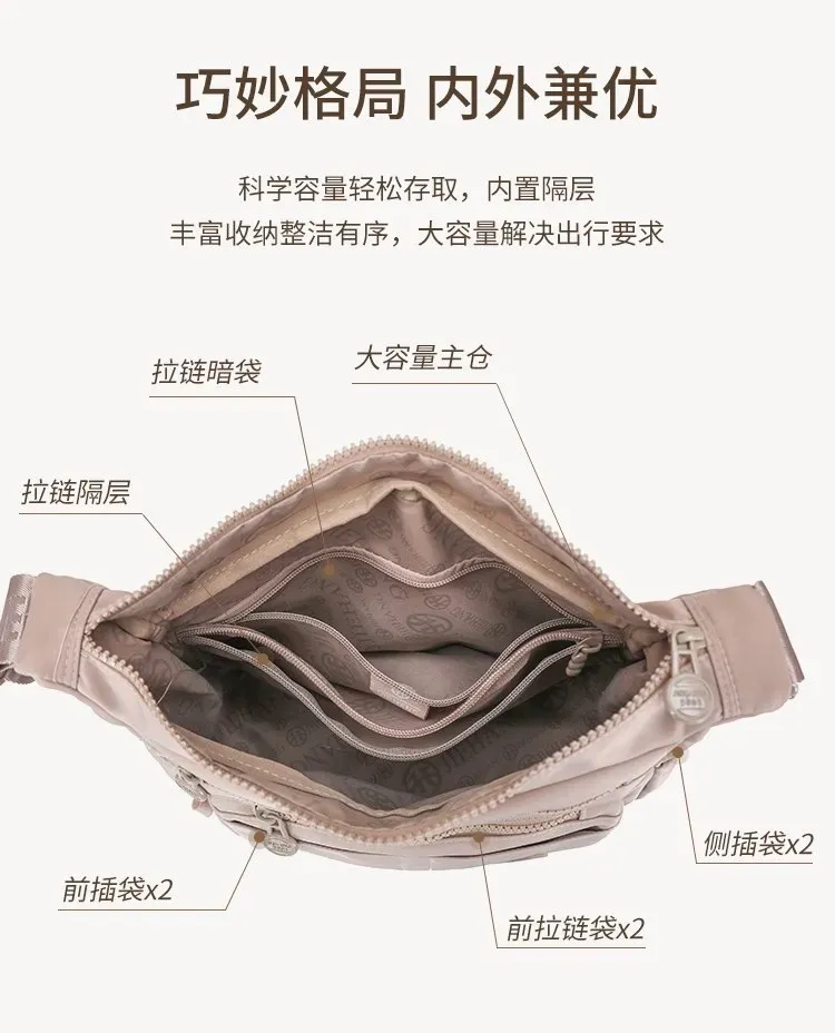 Tas Selempang Wanita Bahan Nylon Polos Warna Biru Bentuk Kotak Tali Lebar Resleting Grosir