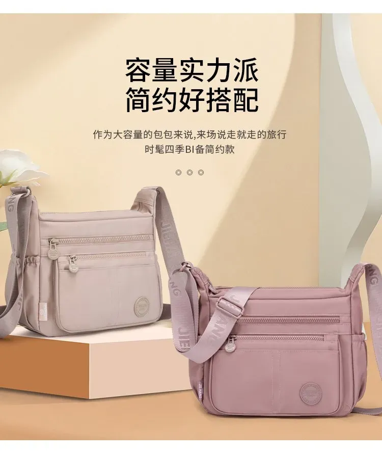 Tas Selempang Wanita Bahan Nylon Polos Warna Biru Bentuk Kotak Tali Lebar Resleting Grosir