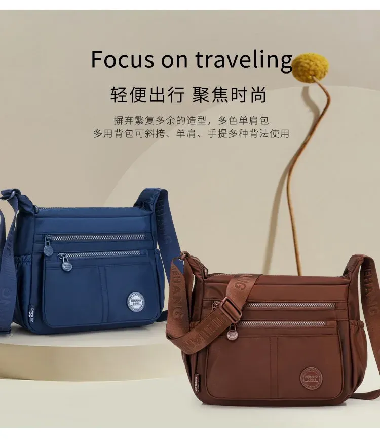 Tas Selempang Wanita Bahan Nylon Polos Warna Biru Bentuk Kotak Tali Lebar Resleting Grosir