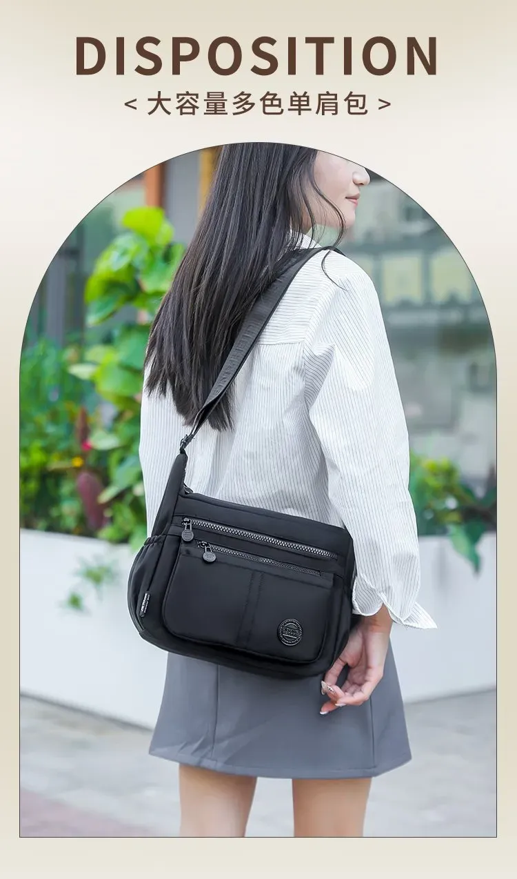 Tas Selempang Wanita Bahan Nylon Polos Warna Biru Bentuk Kotak Tali Lebar Resleting Grosir