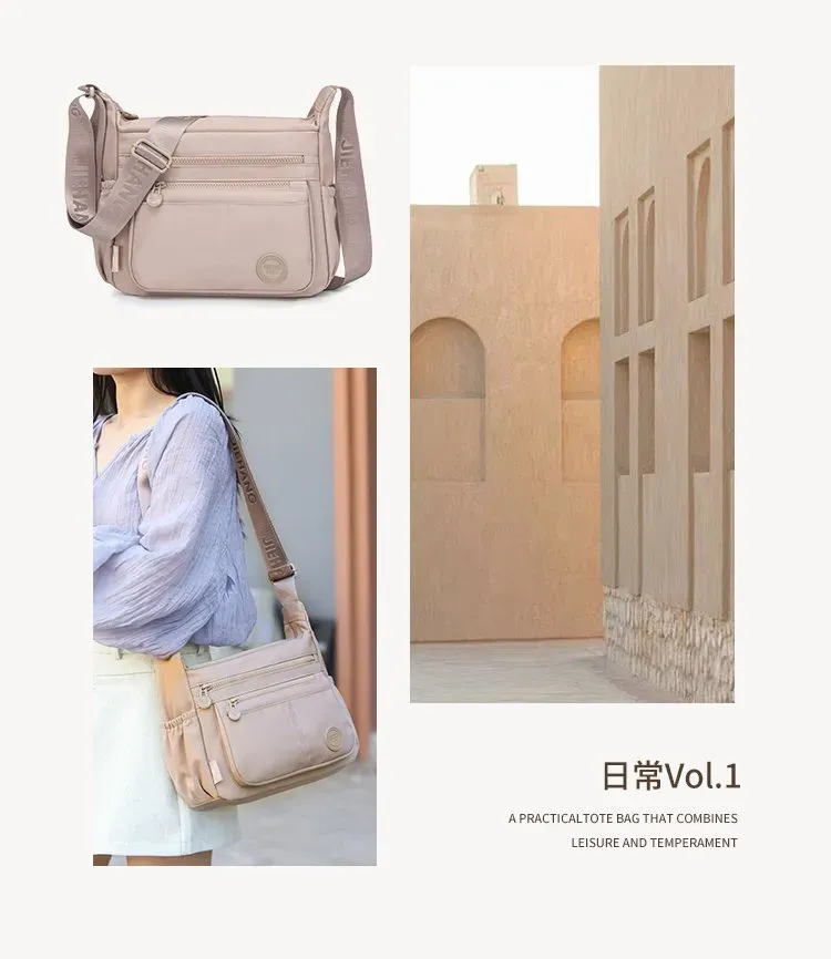 Tas Selempang Wanita Bahan Nylon Polos Warna Biru Bentuk Kotak Tali Lebar Resleting Grosir