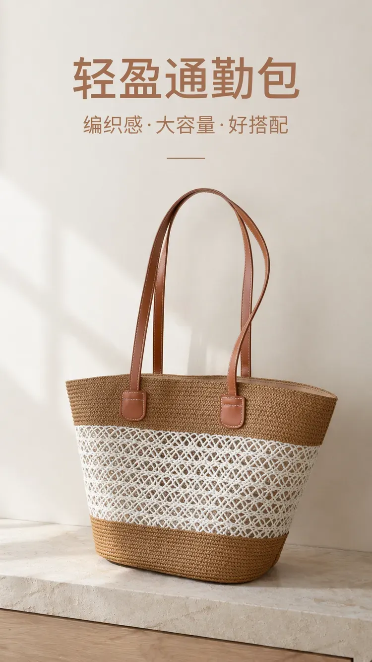 Tas Bucket Wanita Bahan PU Sintetis Tekstur Anyam Warna Putih Bentuk Bucket Tali Grosir Import