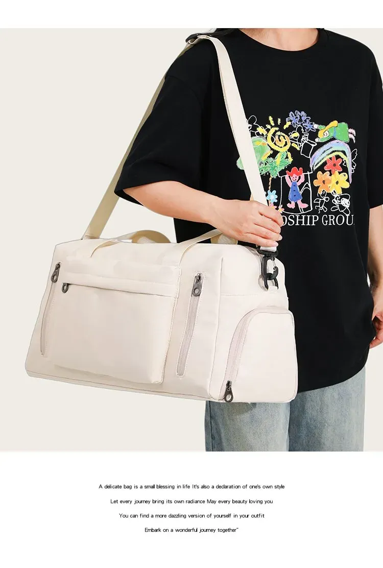 Tas Selempang Wanita Bahan Nylon Polos Bentuk Kotak Tali Panjang Kapasitas Besar Grosir Import