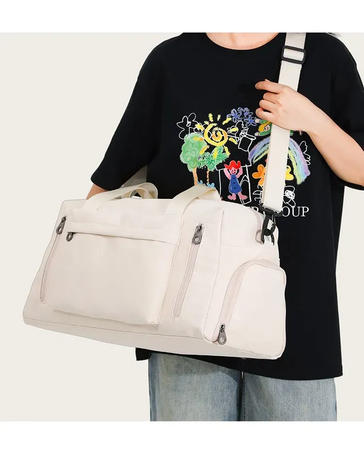 Tas Selempang Wanita Bahan Nylon Polos Bentuk Kotak Tali Panjang Kapasitas Besar Grosir Import