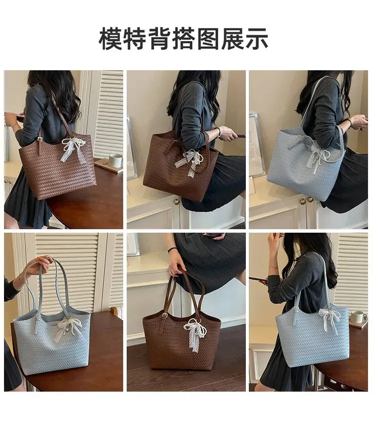 Tas Selempang Wanita Bahan PU Sintetis Tekstur Anyam Bentuk Kotak Tali Lebar Grosir Import