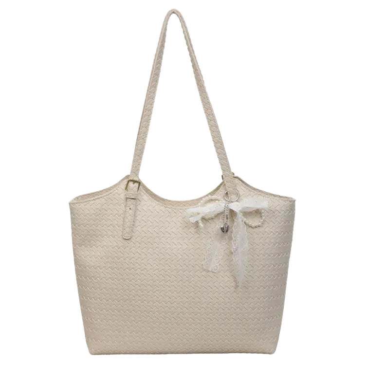 Tas Selempang Wanita Bahan PU Sintetis Tekstur Anyam Bentuk Kotak Tali Lebar Grosir Import