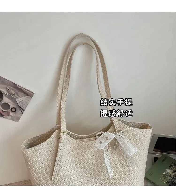 Tas Selempang Wanita Bahan PU Sintetis Tekstur Anyam Bentuk Kotak Tali Lebar Grosir Import