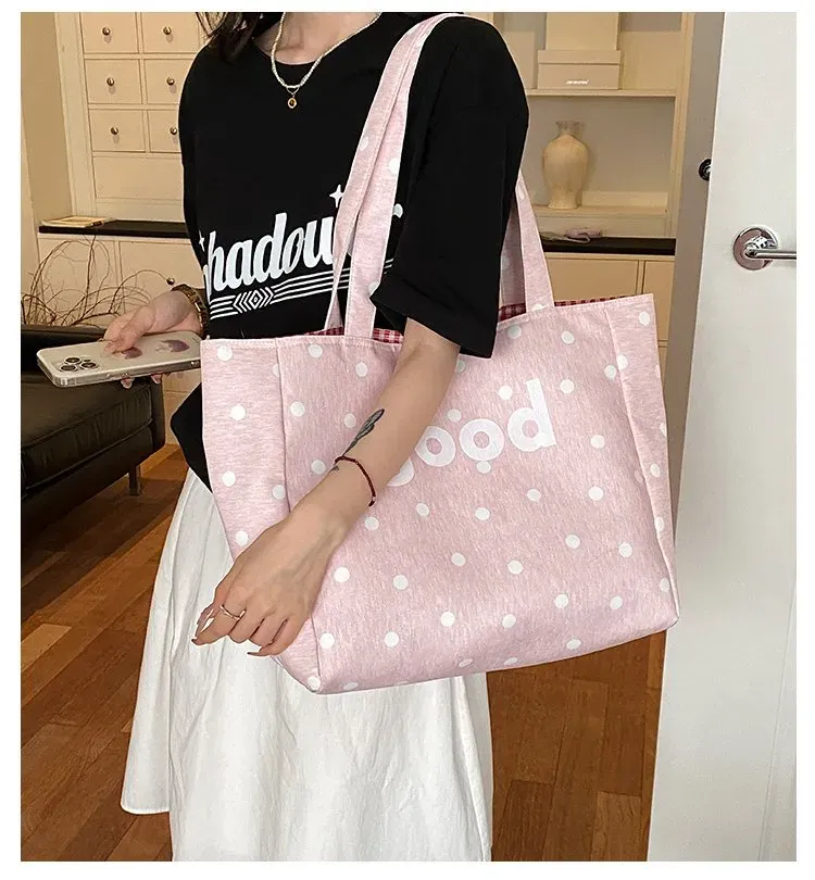 Tas Selempang Wanita Bahan PU Sintetis Motif Polkadot Warna Pink Bentuk Kotak Model Quilted