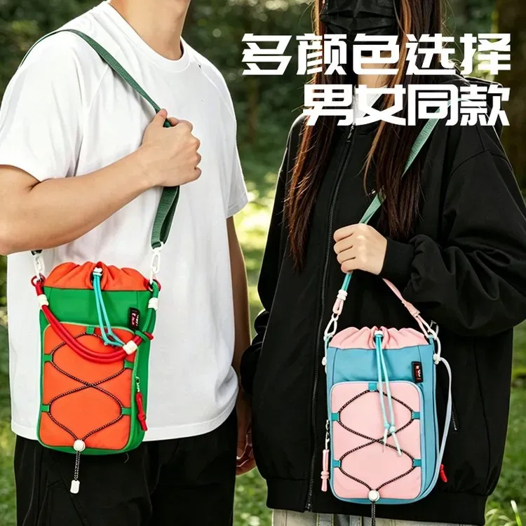 Tas Selempang Anak Bahan Kain Motif Grid Warna Pink Bentuk Kotak Tali Panjang Grosir Import