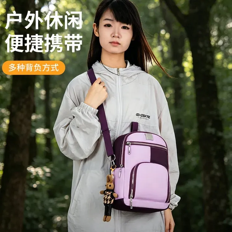 Tas Selempang Wanita Bahan PU Sintetis Polos Warna Pink Bentuk Kotak Tali Lebar Resleting