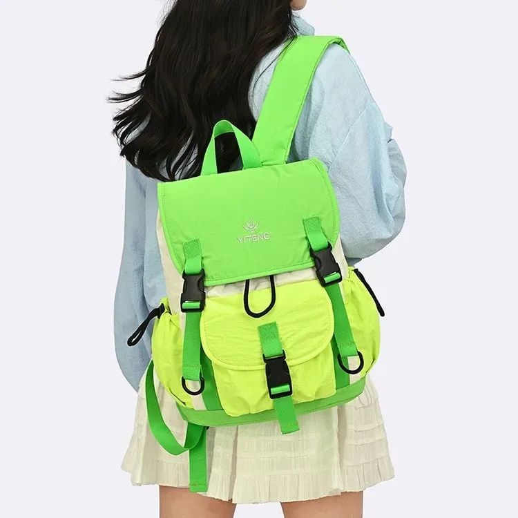 Tas Ransel Wanita Bahan Nylon Polos Warna Pink Bentuk Kotak Tali Lebar Resleting Grosir Import